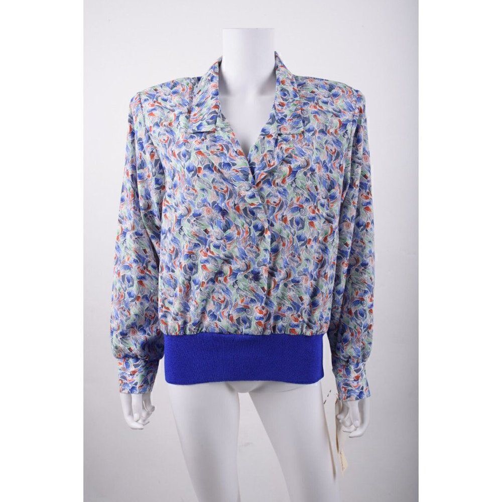 Vintage Castleberry Knits Womens Shirt Sz 14 MultiColor Padded Shoulders NWT